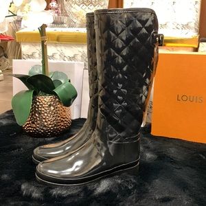 Hunter Refined Gloss Quilted Black High Rain Boot Size US 7/ EUR 38